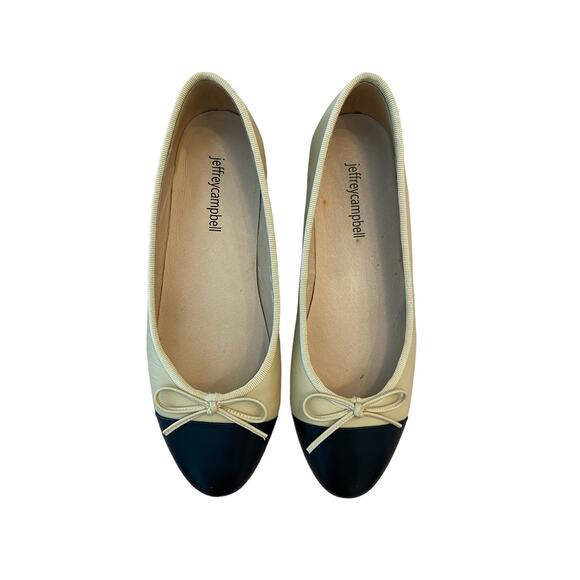 Jeffrey Campbell Arabesque Ballet Flat Bow Slip On Leather Cap Toe Black Size 7 - Picture 2 of 12